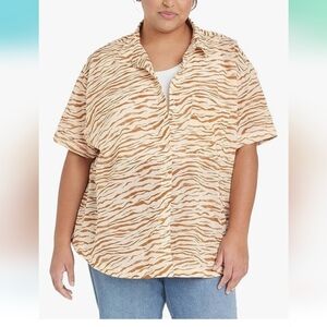 NWT Ava & Viv No Gap Button Down Shirt Animal Print Zebra 3X n1